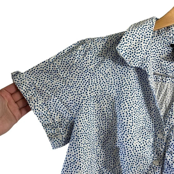 Lane Bryant Polka Dot Spotted Button Up Shirt Short Sleeves Collared Blue White - Picture 4 of 6